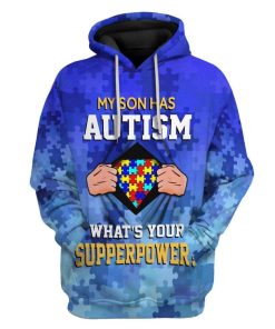 Gearhuman 3D Autism Acceptance My Son Has Superpower Custom Hoodies Apparel GT20022 3D Custom Fleece Hoodies Hoodie S 