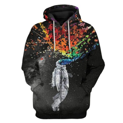Gearhuman 3D Autism Astronaut Custom T-Shirts Hoodies Apparel AU-TA1002206 3D Custom Fleece Hoodies Zip Hoodie S