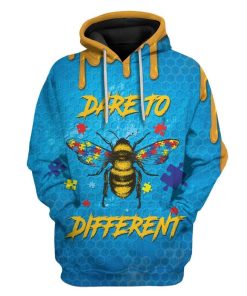 Gearhuman 3D Autism Awareness Bee Different Custom T-Shirts Hoodies Apparel GA19025 3D Custom Fleece Hoodies Hoodie S 