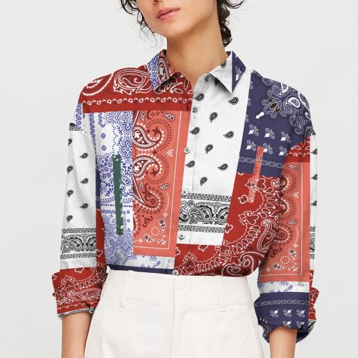 Gearhuman 3D Bandana Linen Shirt For Woman GC161019 Linen Shirt