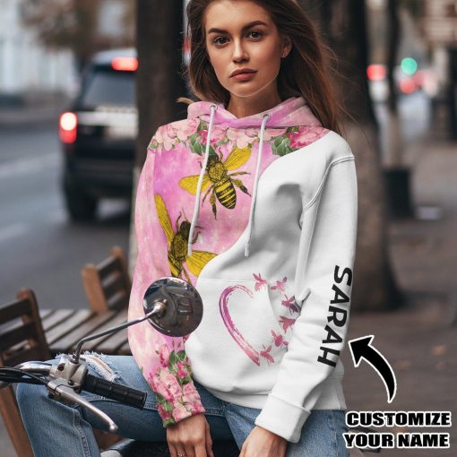 Gearhuman 3D Bee Love Pink Heart Custom Name Tshirt Hoodie Apparel GB26012 3D Apparel