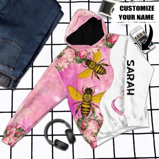 Gearhuman 3D Bee Love Pink Heart Custom Name Tshirt Hoodie Apparel GB26012 3D Apparel