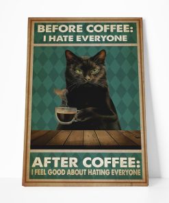 Gearhuman 3D Before Cofee Black Cat Custom Canvas GB29017 Canvas 1 Piece Non Frame M