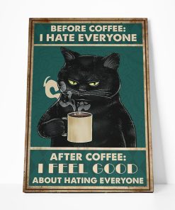 Gearhuman 3D Before Coffee Black Cat Canvas GB080313 Canvas 1 Piece Non Frame M