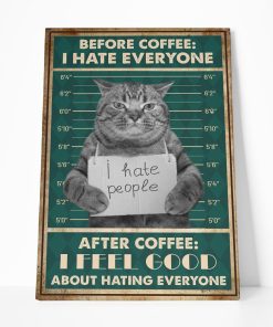 Gearhuman 3D Before Coffee I Hate People Cat Canvas GB080314 Canvas 1 Piece Non Frame M