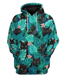 Gearhuman 3D Black Cat Tropical Hawaii Custom Hoodie Apparel GW130712 3D Custom Fleece Hoodies Hoodie S 