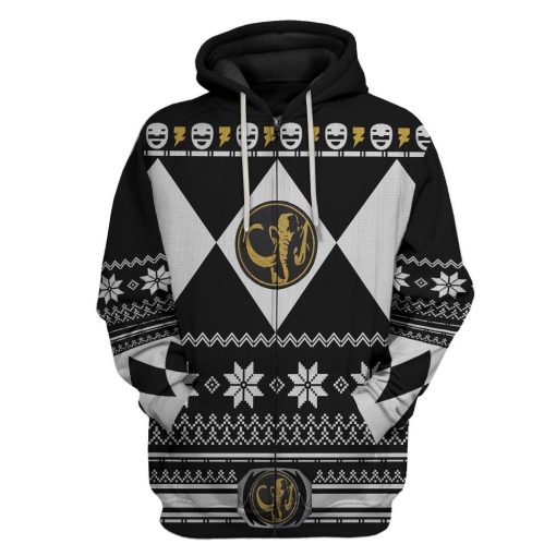 Gearhuman 3D Black Power Ranger Custom Tshirt Hoodie Apparel CW29108 3D Apparel Zip Hoodie S