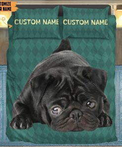 Gearhuman 3D Black Pug Dog Custom Name Bedding Set GW28015 Bedding Set Twin 3PCS