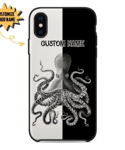 Gearhuman 3D Black & White Octopus Custom Name Phonecase GB21018 Glass Phone Case Iphone X 