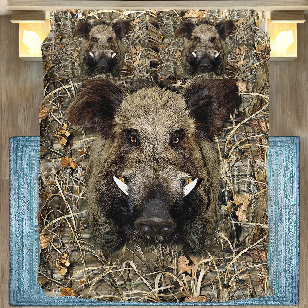 Gearhumans 3D Boar Hunting Bedding Set 1 Gearhuman 3D Boar Hunting Bedding Set GL04121 Bedding Set Twin 3PCS