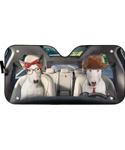 Gearhuman 3D Bull Terrier Couple Dog Auto Car Sunshade GV10032 Auto Sunshade 57''x27.5''