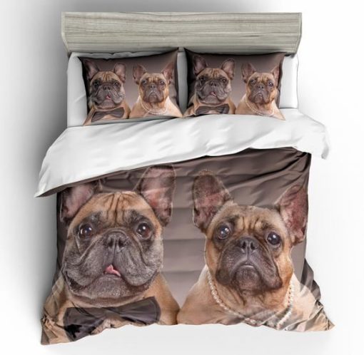 Gearhuman 3D Bulldog Couple Custom Bedding Set GW01099 Bedding Set