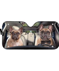 Gearhuman 3D Bulldog Couple Custom Car Auto Sunshade GW04093 Auto Sunshade 57''x27.5'' 