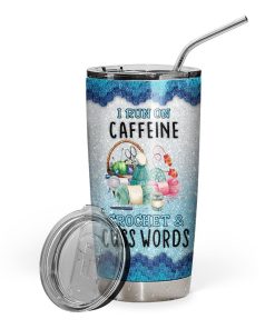 Gearhuman 3D Caffeine Crochet And Cuss Words Custom Design Vacuum Insulated Glitter Tumbler GV03095 Tumbler 