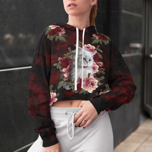 Gearhuman 3D Cat And Flower Custom Crop Hoodie GV14104 Crop Hoodie