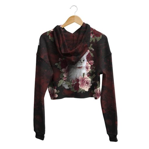 Gearhuman 3D Cat And Flower Custom Crop Hoodie GV14104 Crop Hoodie