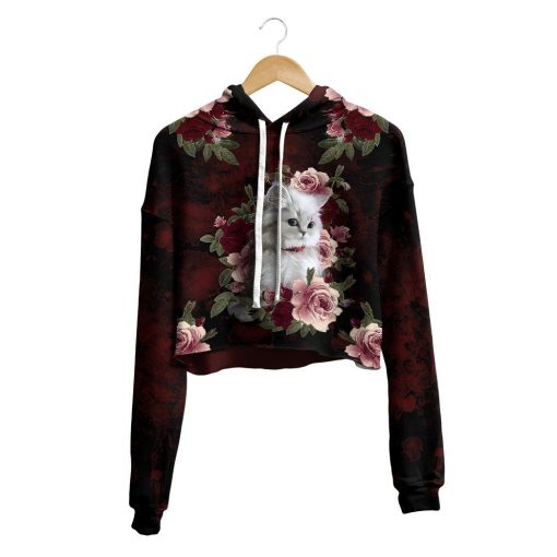 Gearhuman 3D Cat And Flower Custom Crop Hoodie GV14104 Crop Hoodie Crop Hoodie S