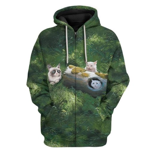 Gearhuman 3D Cat Meme Custom T-Shirts Hoodies Apparel CT-TA1202202 3D Custom Fleece Hoodies Zip Hoodie S
