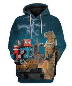 Gearhuman 3D Catzilla Vs Robot T-Shirts Hoodies Apparel MV-M14025 3D Custom Fleece Hoodies Hoodie S
