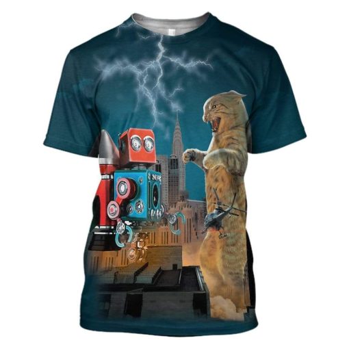Gearhuman 3D Catzilla Vs Robot T-Shirts Hoodies Apparel MV-M14025 3D Custom Fleece Hoodies T-Shirt S