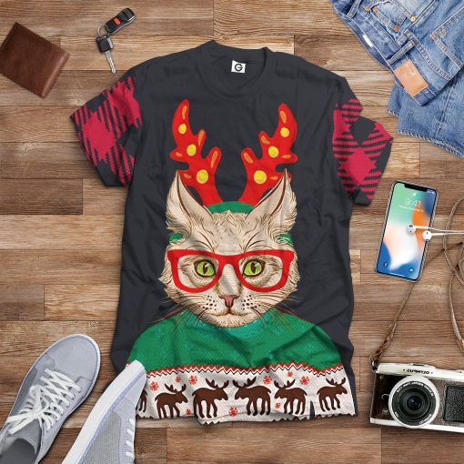 Gearhuman 3D Christmas Cat Custom Tshirt Hoodie Apparel GC04113 3D Apparel