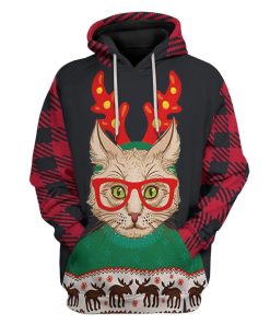 Gearhuman 3D Christmas Cat Custom Tshirt Hoodie Apparel GC04113 3D Apparel Hoodie S 
