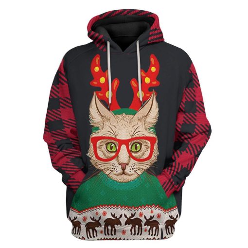 Gearhuman 3D Christmas Cat Custom Tshirt Hoodie Apparel GC04113 3D Apparel Hoodie S