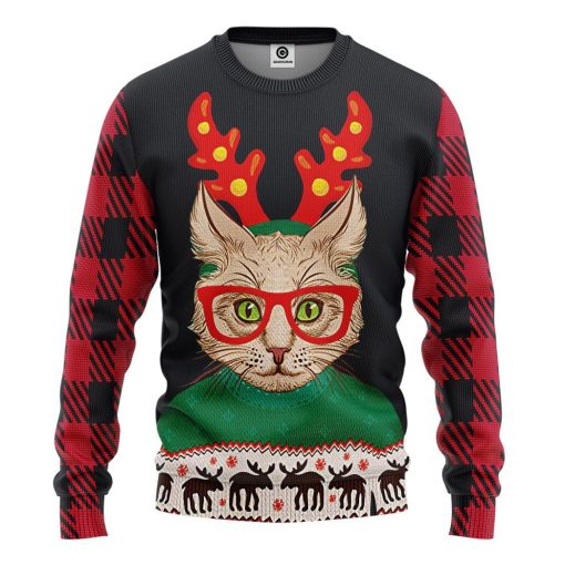 Gearhuman 3D Christmas Cat Custom Tshirt Hoodie Apparel GC04113 3D Apparel Long Sleeve S