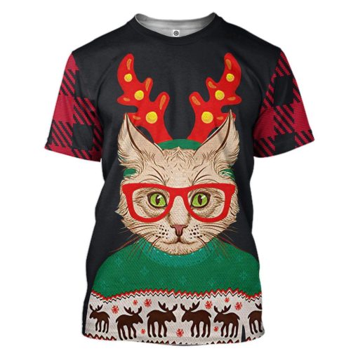Gearhuman 3D Christmas Cat Custom Tshirt Hoodie Apparel GC04113 3D Apparel T-Shirt S
