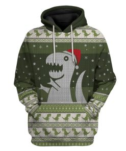 Gearhuman 3D Christmas Dino Ugly Sweater Custom Tshirt Hoodie Apparel GC21101 3D Apparel Hoodie S 