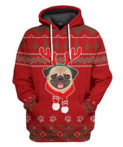Gearhuman 3D Christmas Pug Dog Ugly Sweater Custom Hoodie Apparel GC06104 3D Apparel Hoodie S 