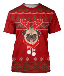 Gearhuman 3D Christmas Pug Dog Ugly Sweater Custom Tshirt Apparel GC06104 3D T-shirt T-Shirt S 