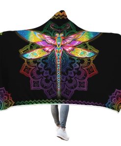 Gearhuman 3D Colorful Mandala Dragonfly Custom Hooded Blanket GW09128 Hooded Blanket M(51''x59'') 