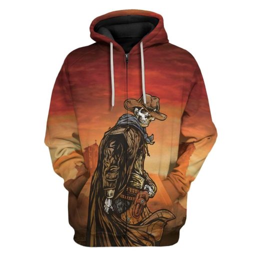 Gearhuman 3D Cowboy Skull Custom T-Shirts Hoodies Apparel GM18022 3D Custom Fleece Hoodies Zip Hoodie S