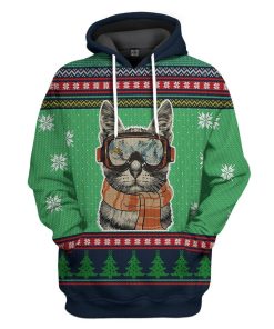 Gearhuman 3D Custom Skiing Cat Ugly Christmas Tshirt Hoodie Apparel GB20112 3D Apparel Hoodie S 