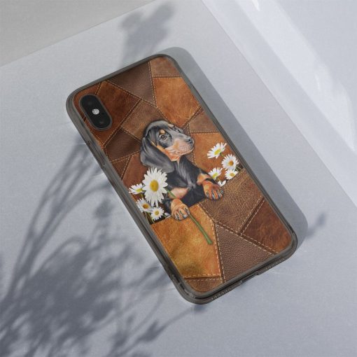 Gearhuman 3D Daisy Dachshund Leather Phonecase GB030315 Glass Phone Case