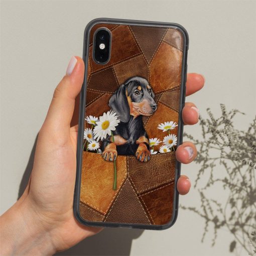 Gearhuman 3D Daisy Dachshund Leather Phonecase GB030315 Glass Phone Case