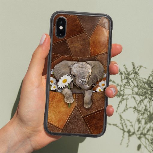 Gearhuman 3D Daisy Elephant Leather Phonecase GB030312 Glass Phone Case