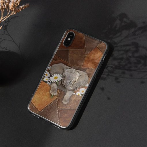 Gearhuman 3D Daisy Elephant Leather Phonecase GB030312 Glass Phone Case