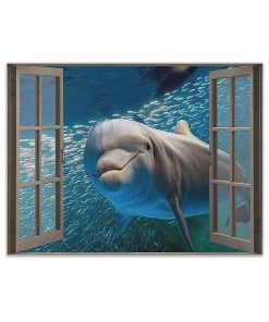 Gearhuman 3D Dolphin Window Canvas GV24029 Canvas 1 Piece Non Frame M