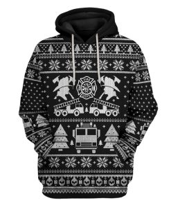 Gearhuman 3D FIRE DEPT Firefighter Ugly Christmas Sweater Black Custom Hoodie Apparel GV08108 3D Apparel Hoodie S 