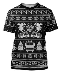 Gearhuman 3D FIRE DEPT Firefighter Ugly Christmas Sweater Black Custom Tshirt Apparel GV08108 3D T-shirt T-Shirt S 