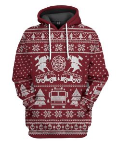Gearhuman 3D FIRE DEPT Firefighter Ugly Christmas Sweater Red Custom Hoodie Apparel GV071012 3D Apparel Hoodie S 
