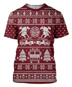 Gearhuman 3D FIRE DEPT Firefighter Ugly Christmas Sweater Red Custom Tshirt Apparel GV071012 3D T-shirt T-Shirt S 