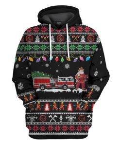 Gearhuman 3D Firefighter Santa Ugly Custom Hoodie Apparel GV06107 3D Apparel Hoodie S 