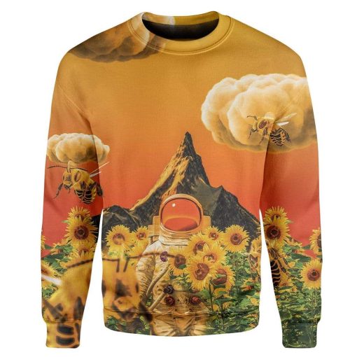 Gearhuman 3D Flower Astronaut Custom T-Shirts Hoodie Apparel GM17022 3D Custom Fleece Hoodies Long Sleeve S