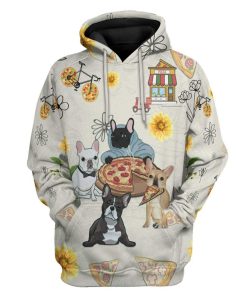 Gearhuman 3D French Bulldog Are Intrigued By Pizza Custom Hoodie Apparel GV14072 3D Custom Fleece Hoodies Hoodie S 