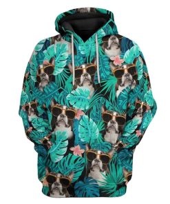 Gearhuman 3D French Bulldog Tropical Hawaii Custom Hoodie Apparel GW14075 3D Custom Fleece Hoodies Hoodie S 