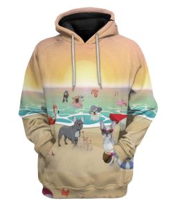 Gearhuman 3D French Bulldog With Flamingo At The Beach Custom Hoodie Apparel GV150711 3D Custom Fleece Hoodies Hoodie S 