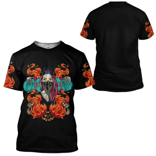 Gearhuman 3D Gangster Girl Skateboard Tshirt Apparel GQ23091 3D T-shirt